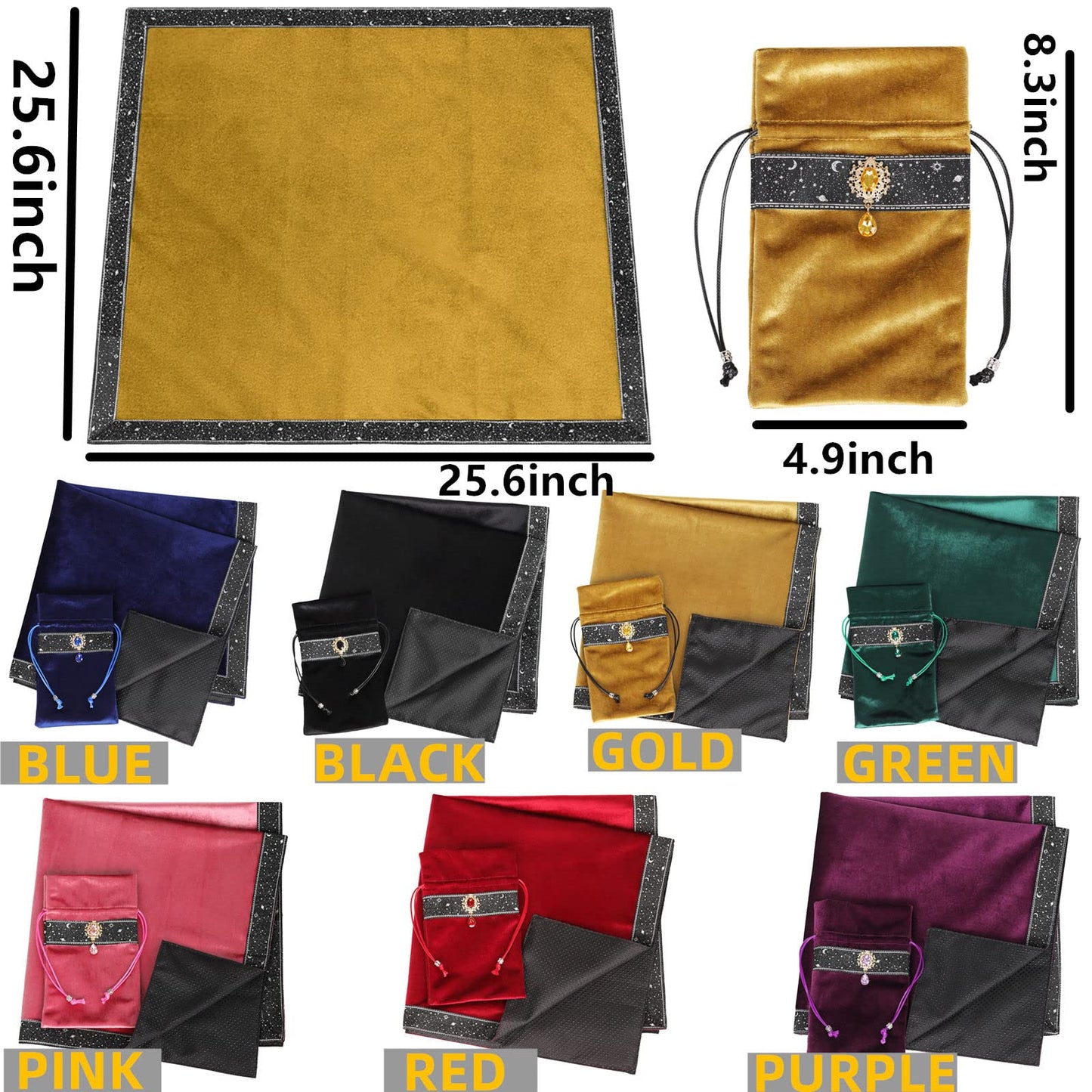 Tarot Cards Bag Divination Tablecloth Star River Lace Thickened Velvet Back Particle Bottom with Tarot Pouch (Green)