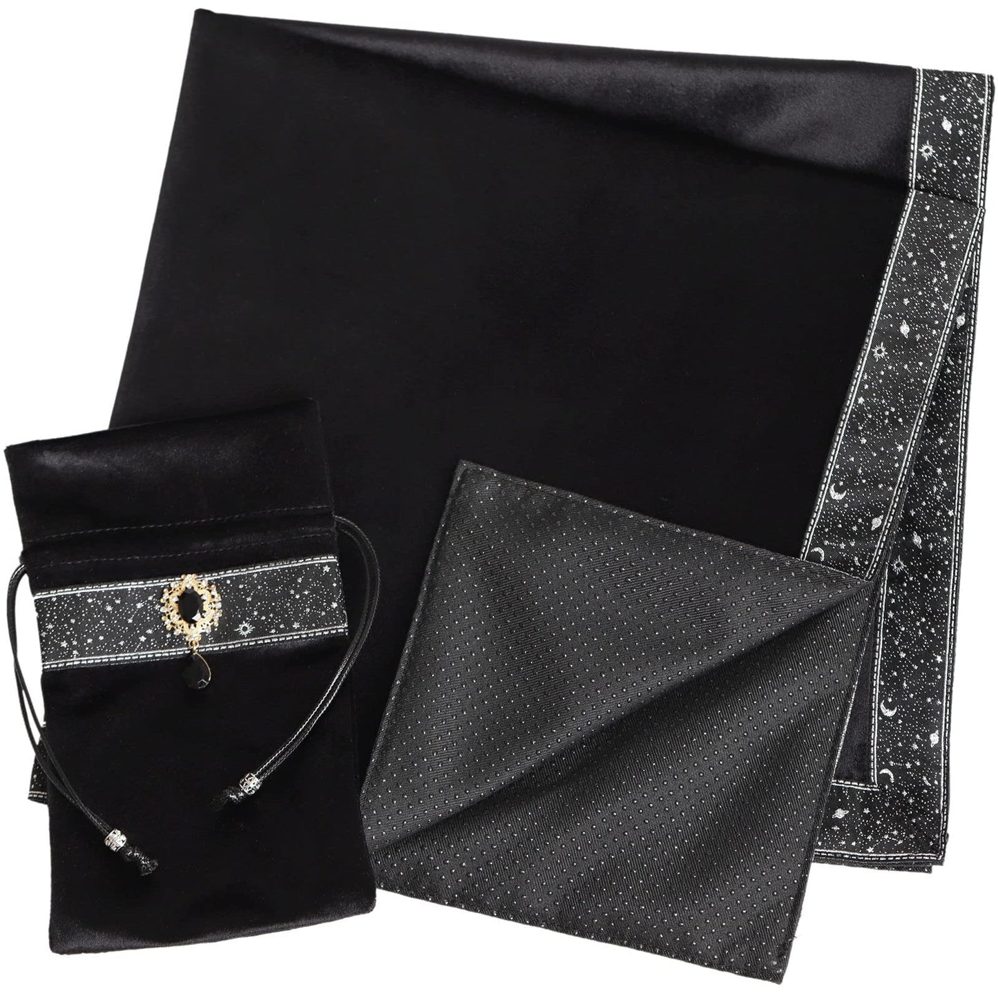 Tarot Cards Bag Divination Tablecloth Star River Lace Thickened Velvet Back Particle Bottom with Tarot Pouch (Green)