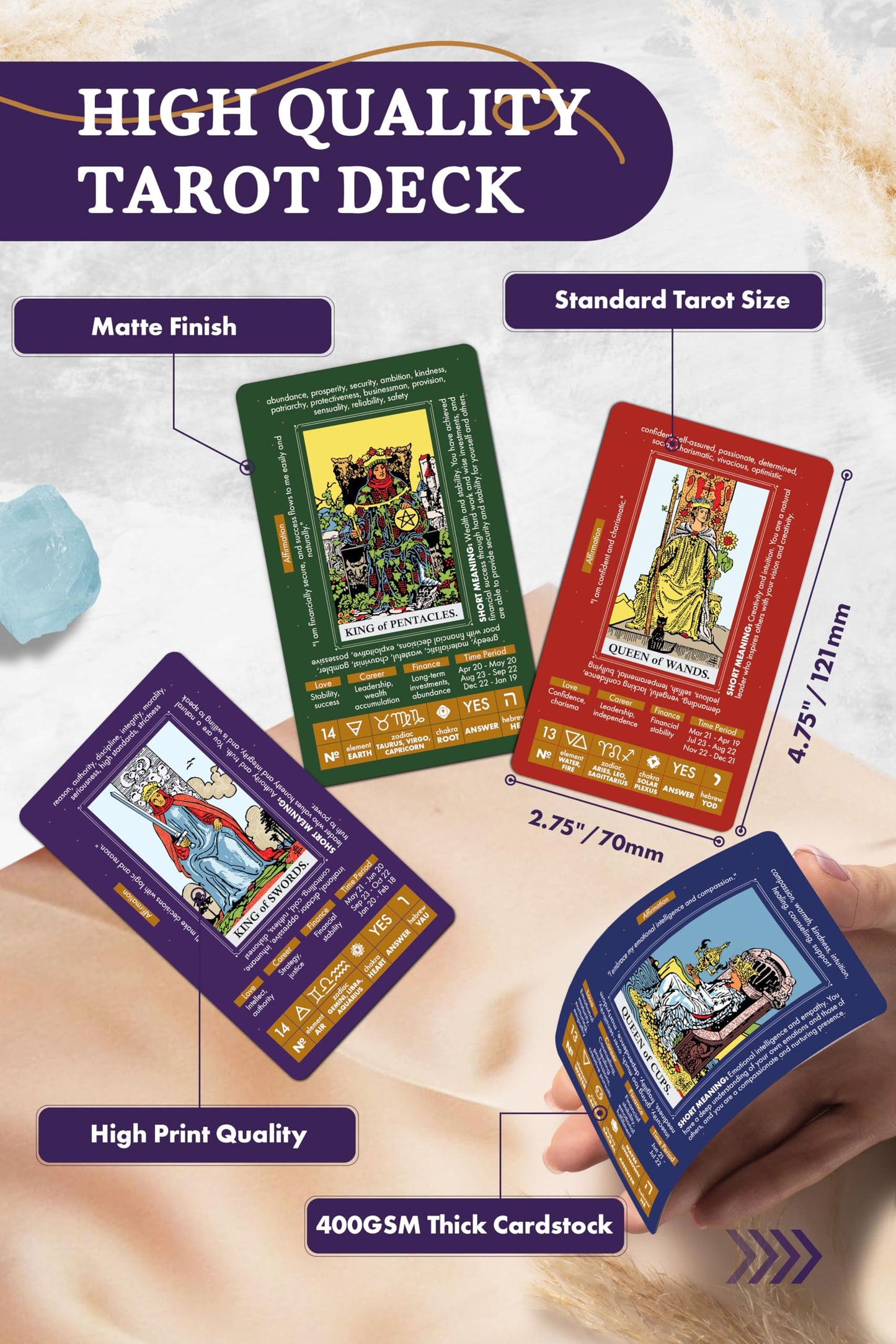 Wyspell Classic Tarot Cards for Beginners - Original Tarot Cards with Guide Book - Beginner Friendly - Traditional Tarot Deck (Dark)
