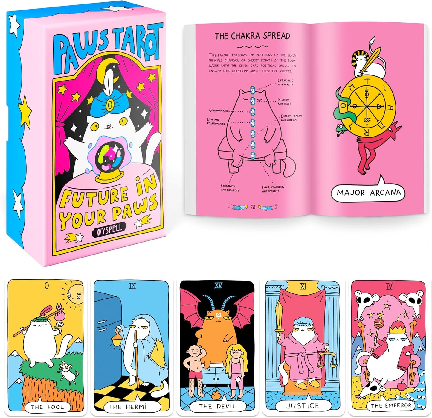 Wyspell Cat Tarot Cards with Guide Book - Unique 78-Card Tarot Deck - Beginner Friendly - Beautiful & Modern Tarot Decks for Cat Lovers and Enthusiasts