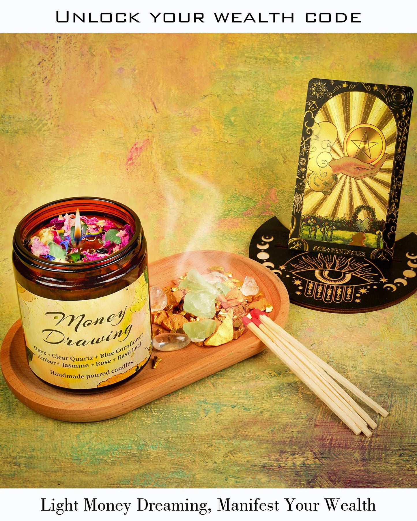 Natural Crystal Candle,Abundance, Crystal Ritual, Spiritual, Money Prosperity, Candle Spell.(Abundance)