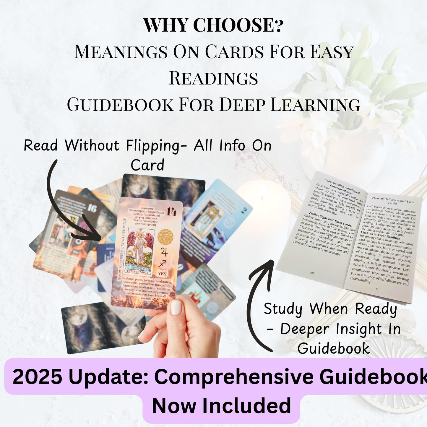 Witchy Cauldron Tarot Cards for Beginners with Meanings on Each Card — 78 Card Learning Tarot Deck with Guidebook, Reversed Meanings, Chakra, Zodiac & Planetary Symbols | Rider-Waite Style (English)