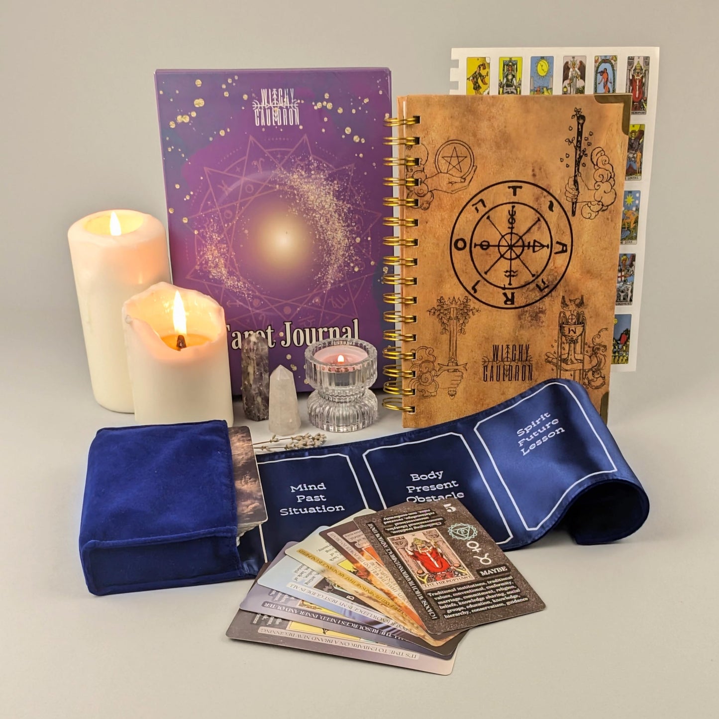 Witchy Cauldron Tarot Learning Set for Beginners: Learning Cards for Beginners, Satin Deck Holder and Journal for with Raider Waite (Blue)