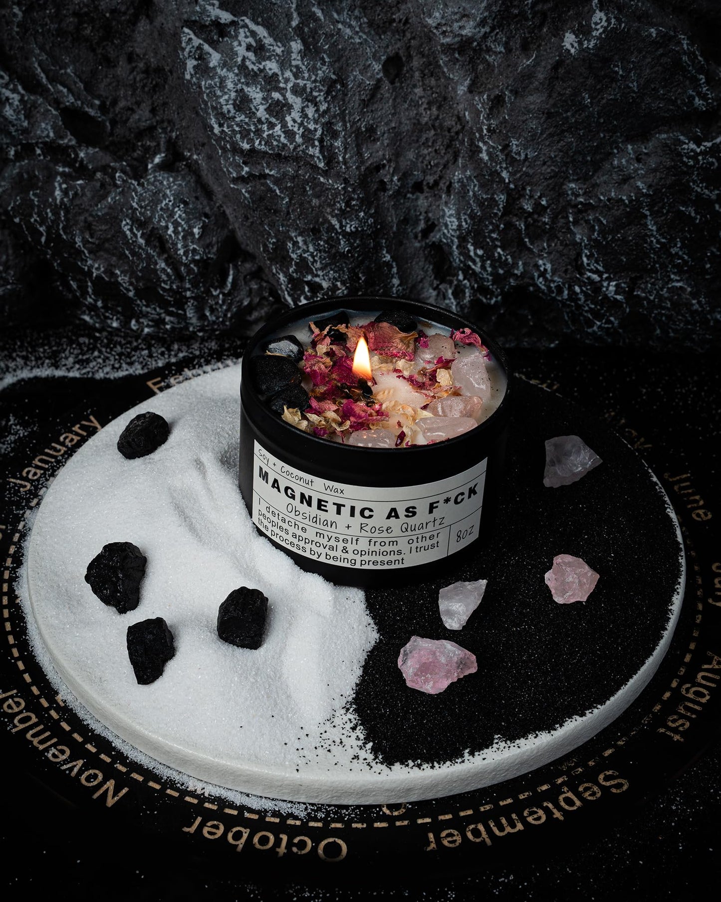 Magnetic AS F*CK Detachment Grounding Quartz Obsidian Protection Magic Attraction Manifestation Crystal Self Love Ritual Meditation Hande Made Chakra Candle(8oz).