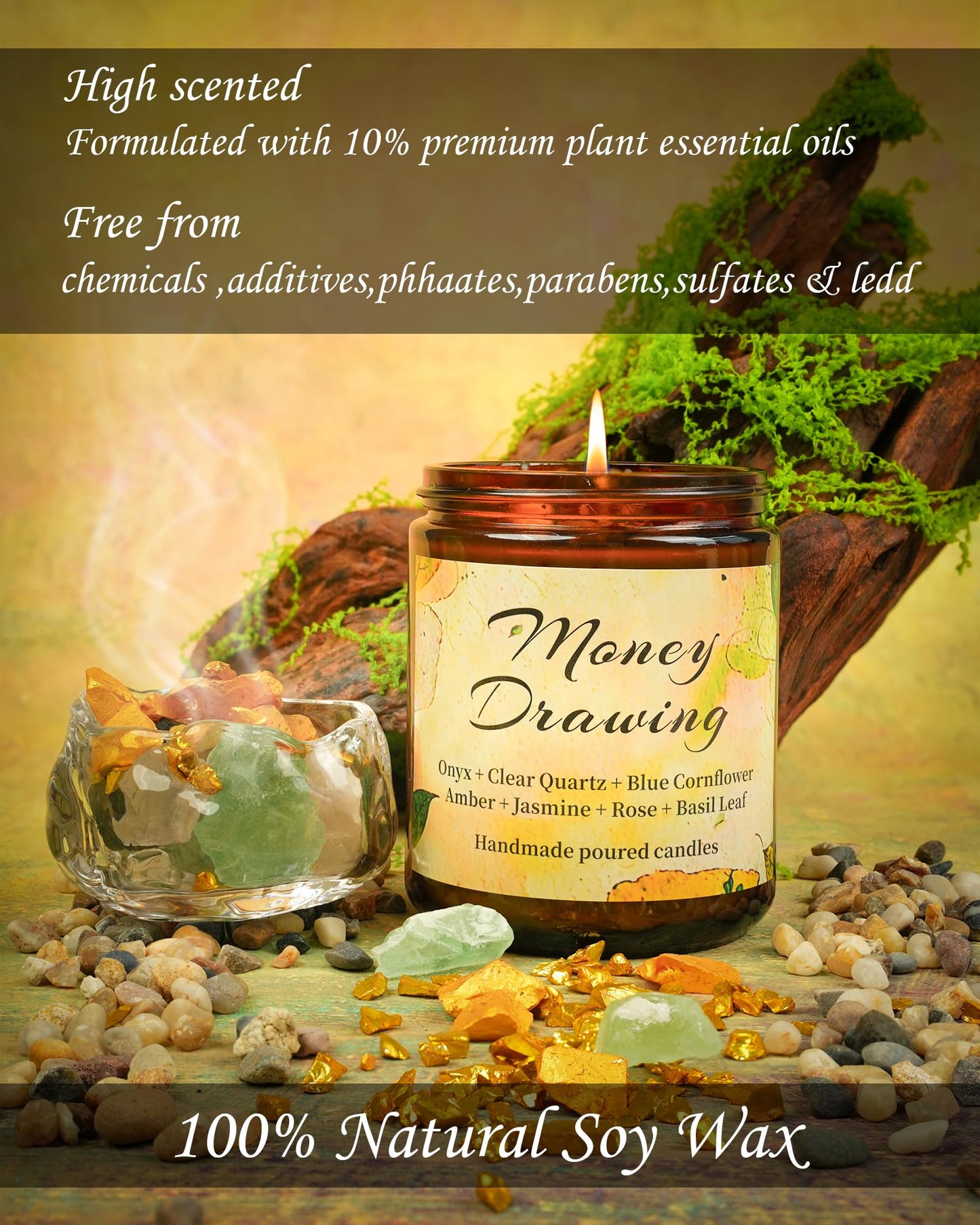 Natural Crystal Candle,Abundance, Crystal Ritual, Spiritual, Money Prosperity, Candle Spell.(Abundance)