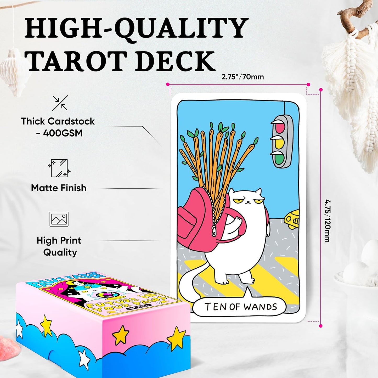 Wyspell Cat Tarot Cards with Guide Book - Unique 78-Card Tarot Deck - Beginner Friendly - Beautiful & Modern Tarot Decks for Cat Lovers and Enthusiasts