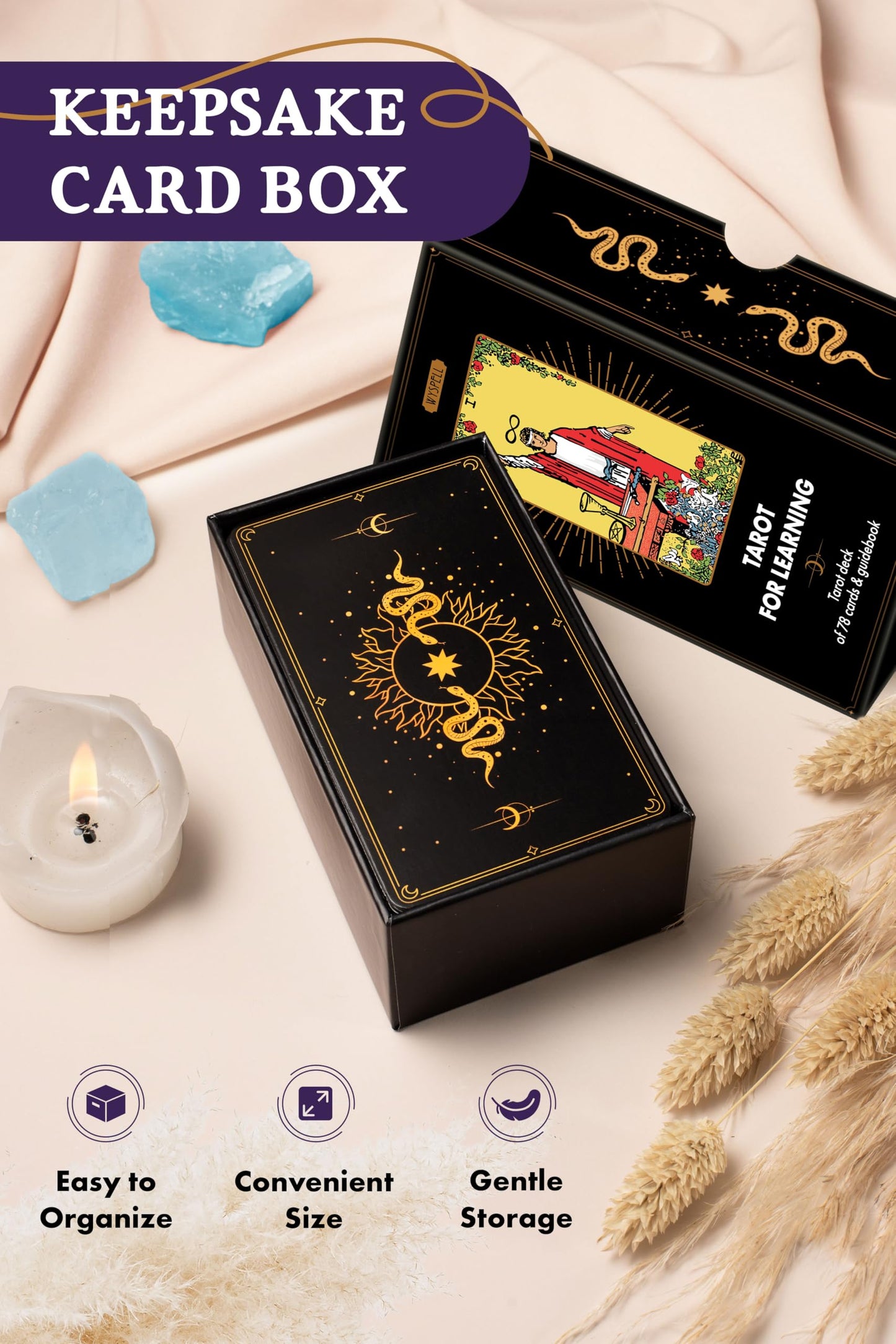 Wyspell Classic Tarot Cards for Beginners - Original Tarot Cards with Guide Book - Beginner Friendly - Traditional Tarot Deck (Dark)