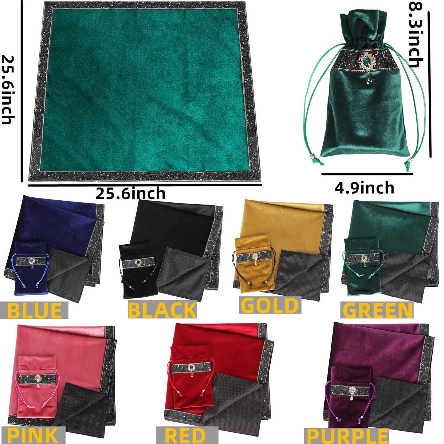 Tarot Cards Bag Divination Tablecloth Star River Lace Thickened Velvet Back Particle Bottom with Tarot Pouch (Green)