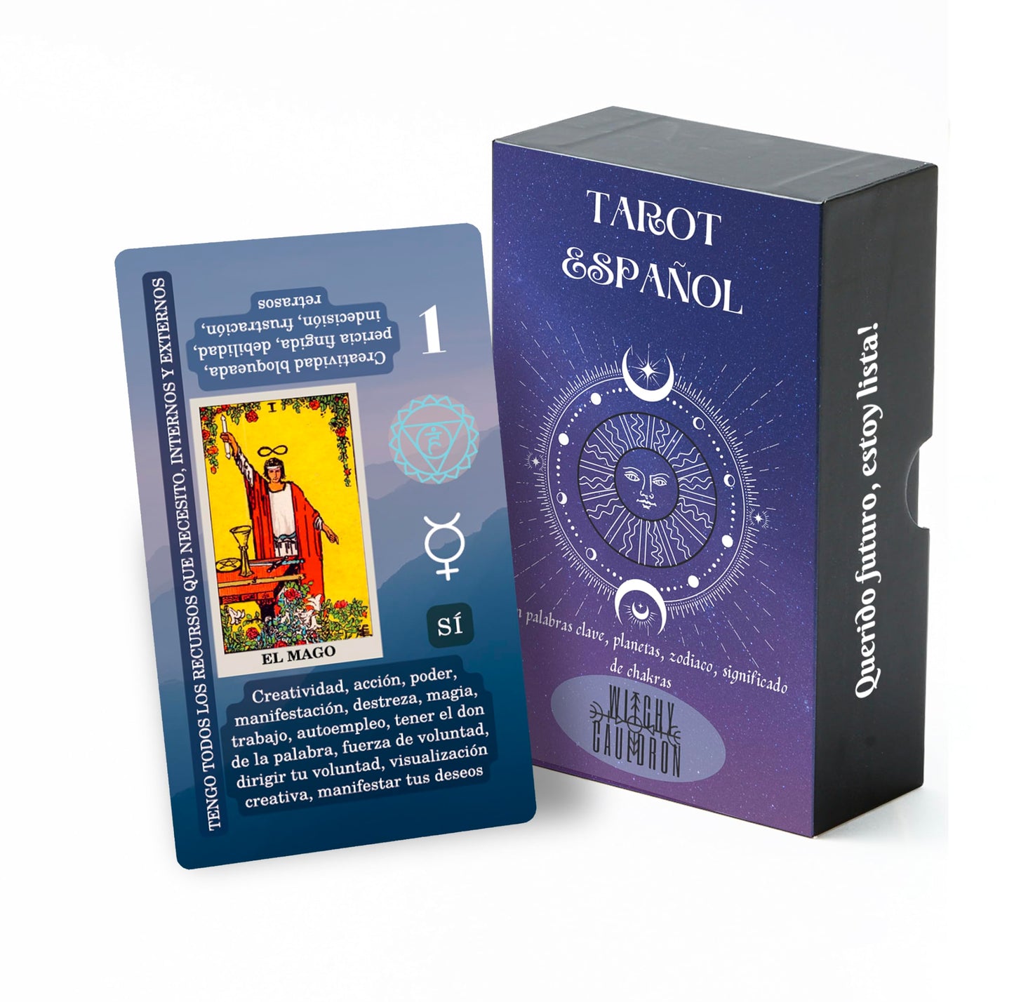 Witchy Cauldron Tarot Cards for Beginners with Meanings on Each Card — 78 Card Learning Tarot Deck with Guidebook, Reversed Meanings, Chakra, Zodiac & Planetary Symbols | Rider-Waite Style (English)