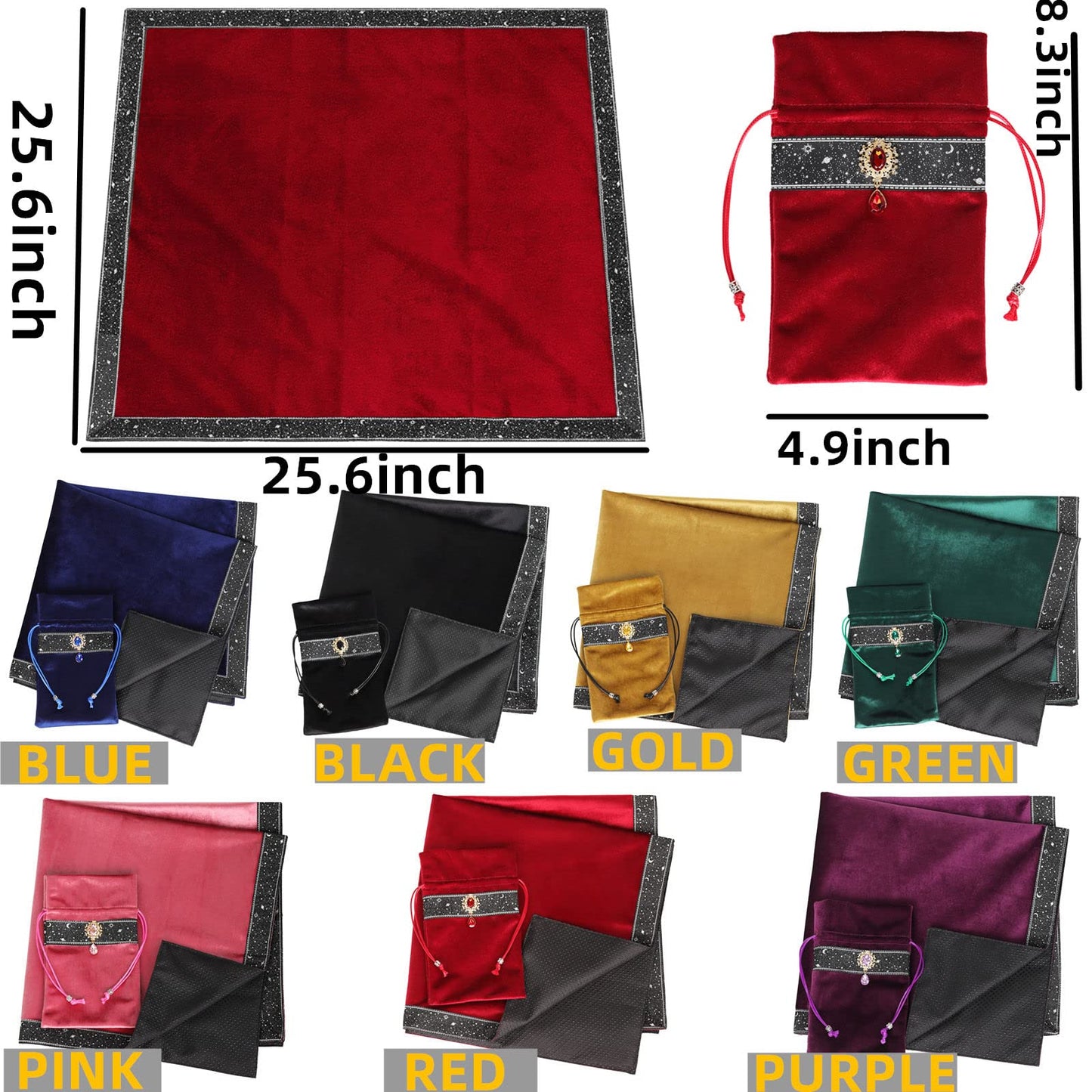 Tarot Cards Bag Divination Tablecloth Star River Lace Thickened Velvet Back Particle Bottom with Tarot Pouch (Green)