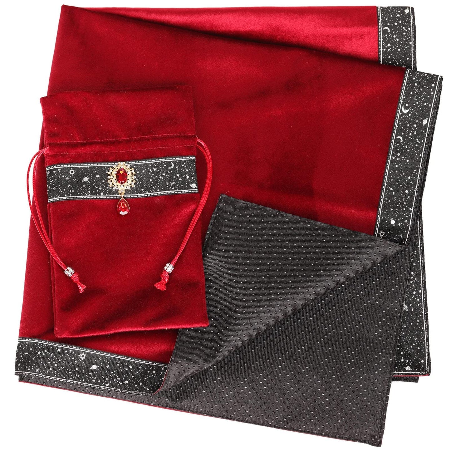 Tarot Cards Bag Divination Tablecloth Star River Lace Thickened Velvet Back Particle Bottom with Tarot Pouch (Green)