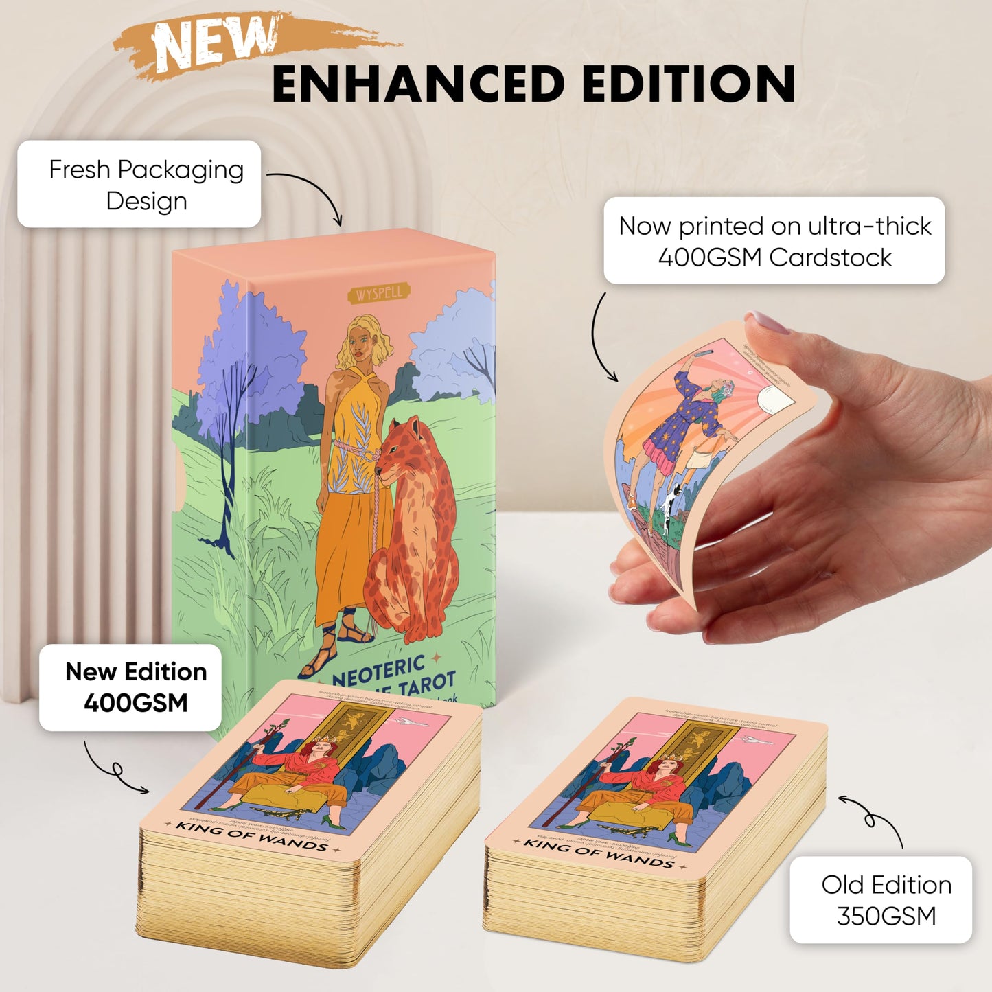 Wyspell Feminine Tarot Cards with Meanings on Them - Modern Tarot Deck with Guide Book - Beginner Friendly - Beautiful & Unique Tarot Decks