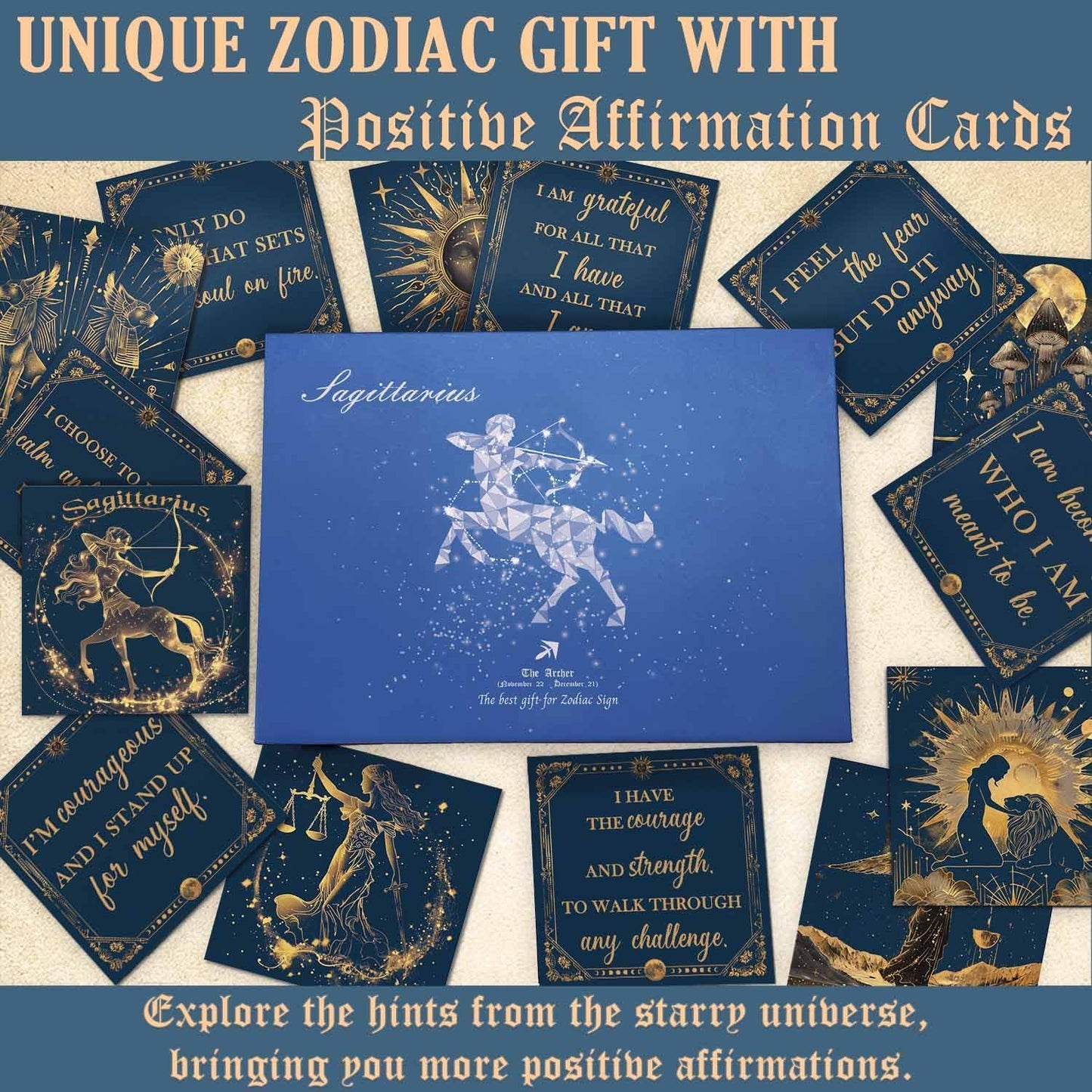 Birthday Crystals Gifts - 6 Zodiac Healing Stones w/ 50 Miracle Mantras Affirmation Cards, Spiritual Gifts for Positive Energy, Self-Care, Love & Wealth