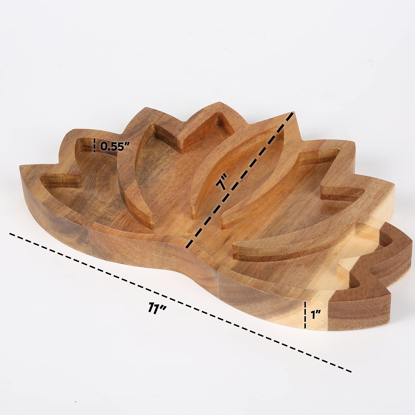 Curawood Lotus Crystal Display Tray – Wooden Charging Bowl for Gems & Healing Stones (11” x 7” Horizon)