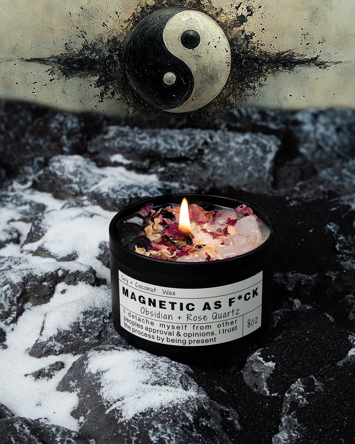 Magnetic AS F*CK Detachment Grounding Quartz Obsidian Protection Magic Attraction Manifestation Crystal Self Love Ritual Meditation Hande Made Chakra Candle(8oz).