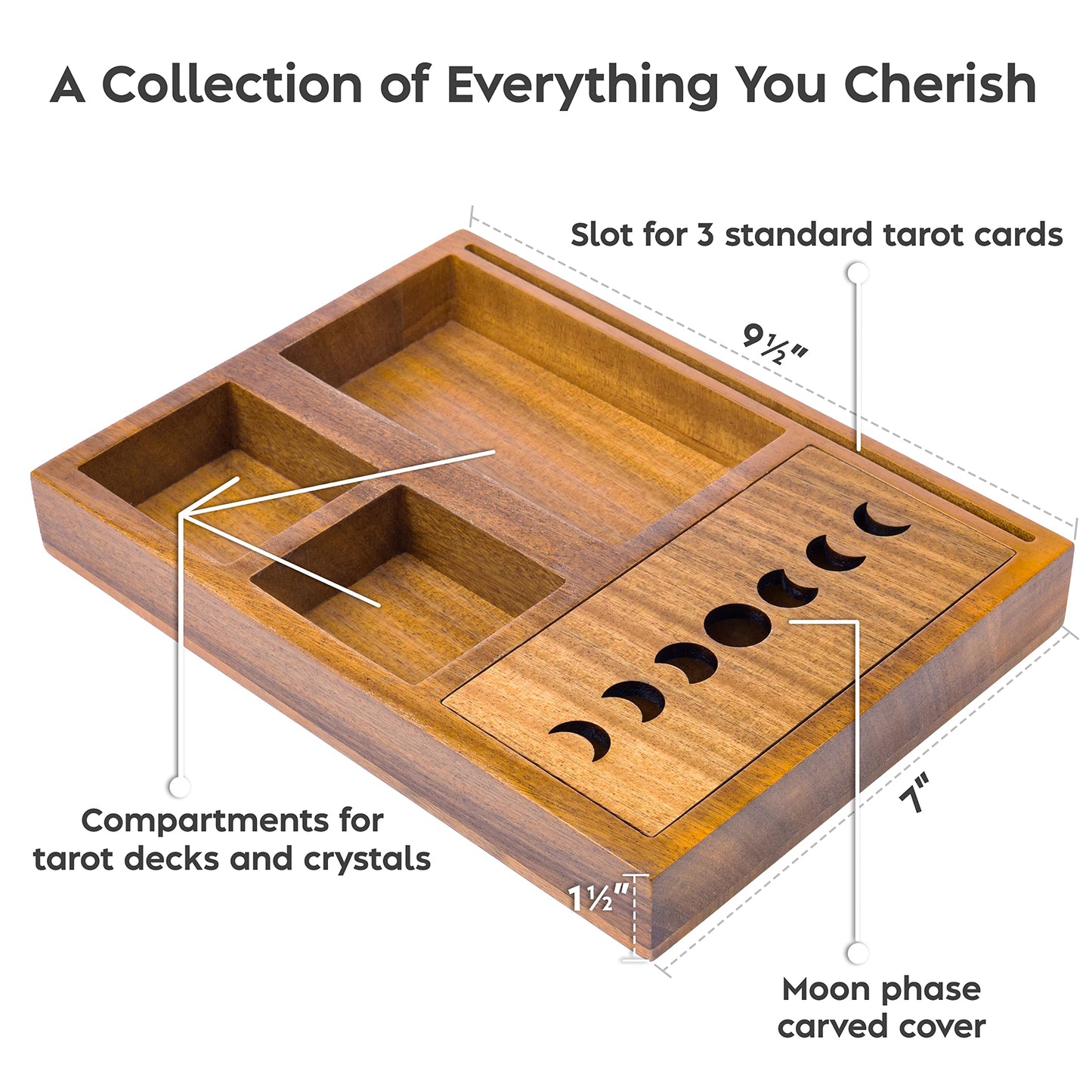 Curawood Tarot Card Holder Stand – 3 Card Display with Etched Moon | Wooden Tarot & Altar Accessory