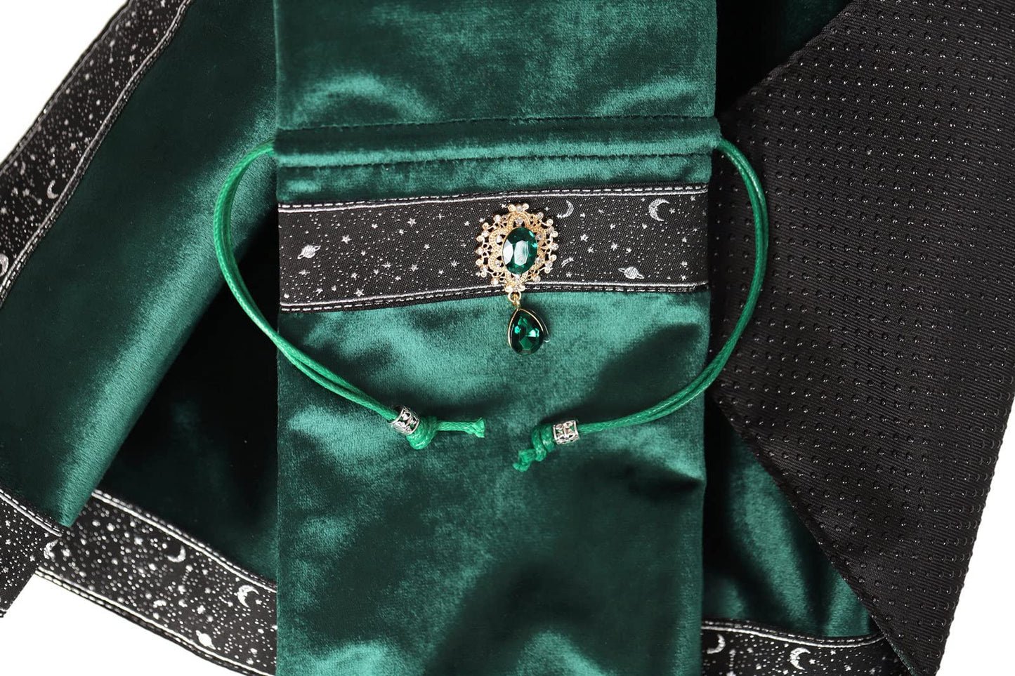 Tarot Cards Bag Divination Tablecloth Star River Lace Thickened Velvet Back Particle Bottom with Tarot Pouch (Green)