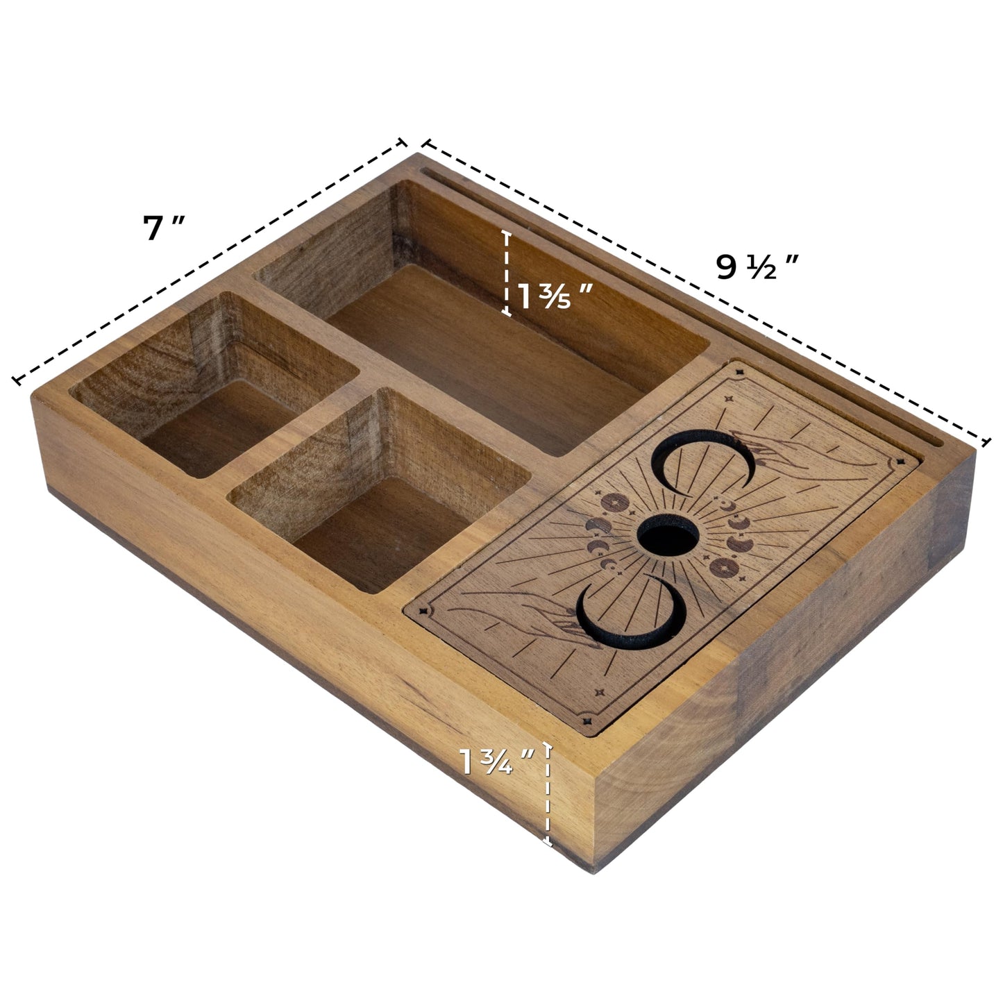 Curawood Tarot Card Holder Stand – 3 Card Display with Etched Moon | Wooden Tarot & Altar Accessory
