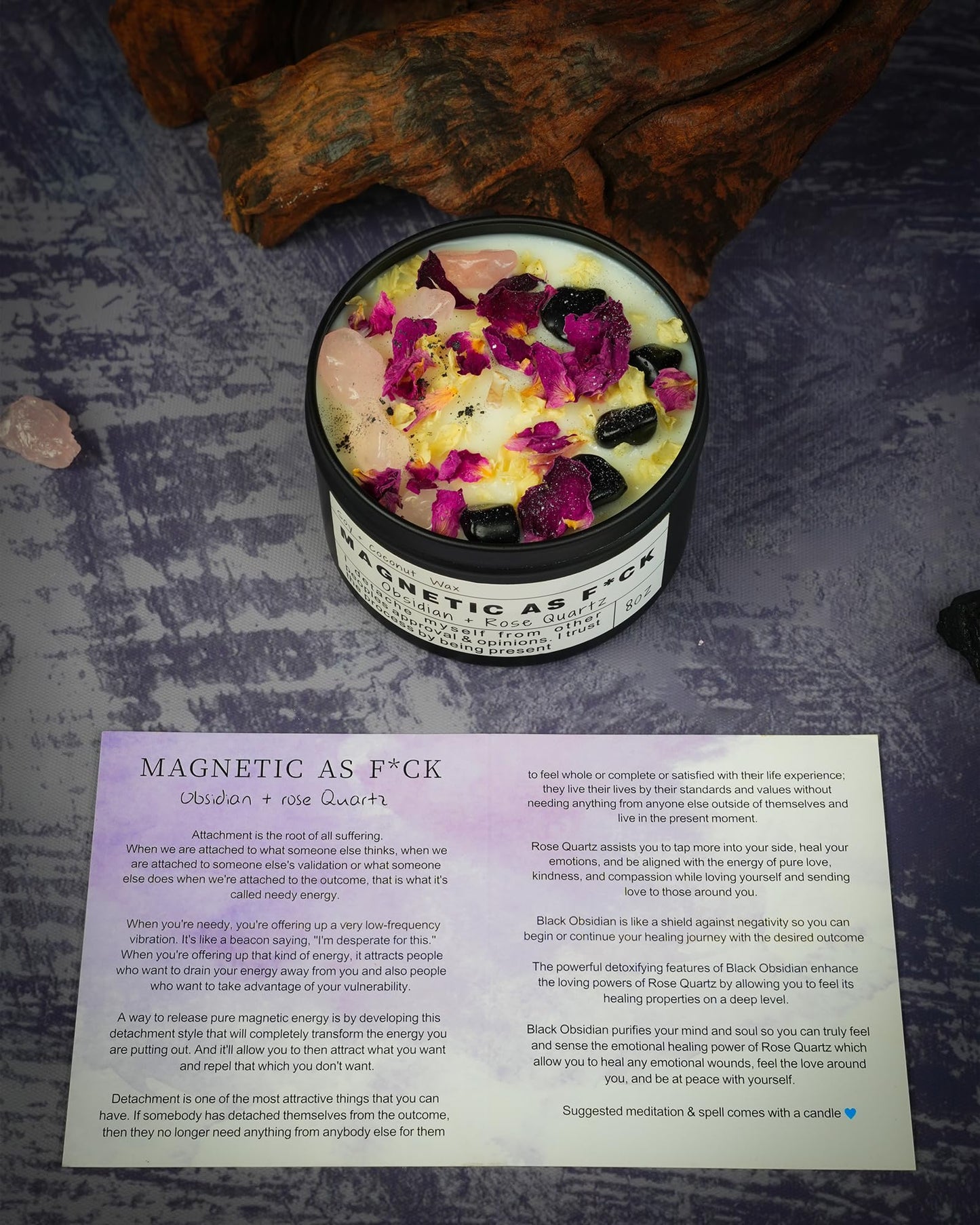 Magnetic AS F*CK Detachment Grounding Quartz Obsidian Protection Magic Attraction Manifestation Crystal Self Love Ritual Meditation Hande Made Chakra Candle(8oz).