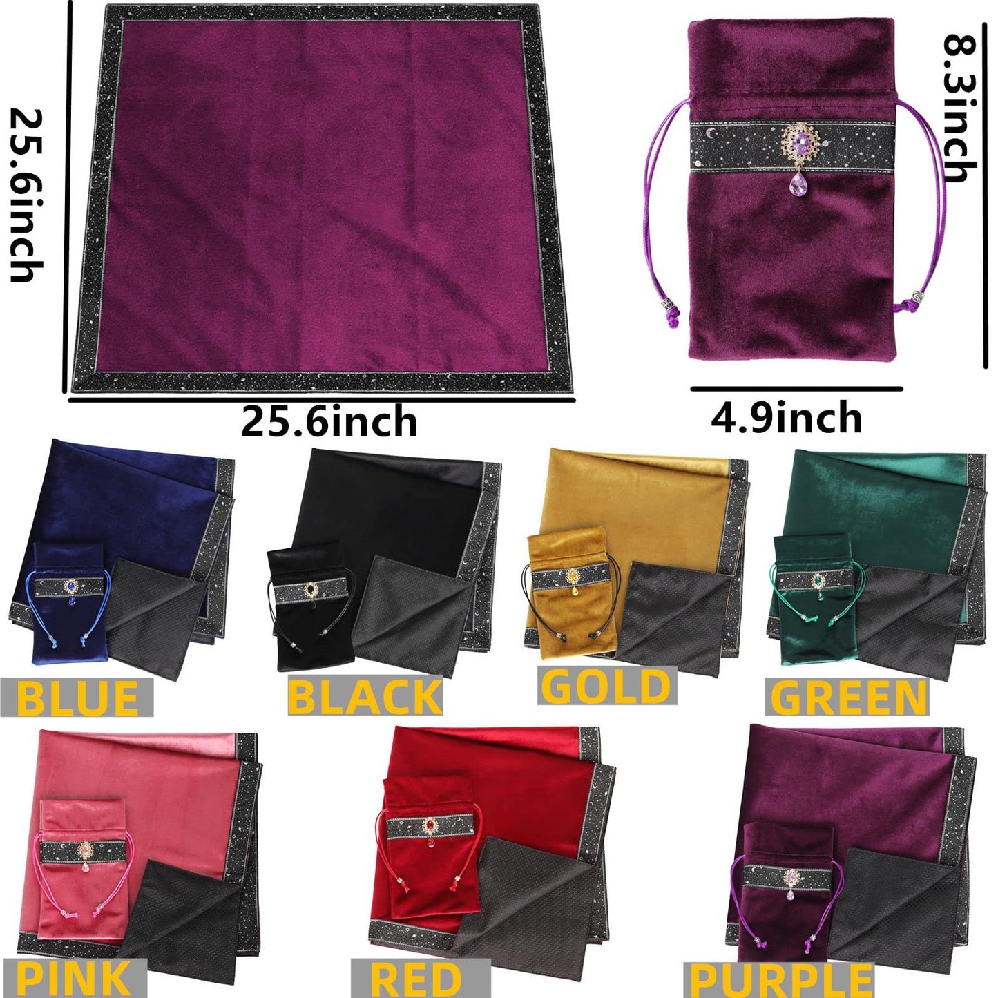 Tarot Cards Bag Divination Tablecloth Star River Lace Thickened Velvet Back Particle Bottom with Tarot Pouch (Green)
