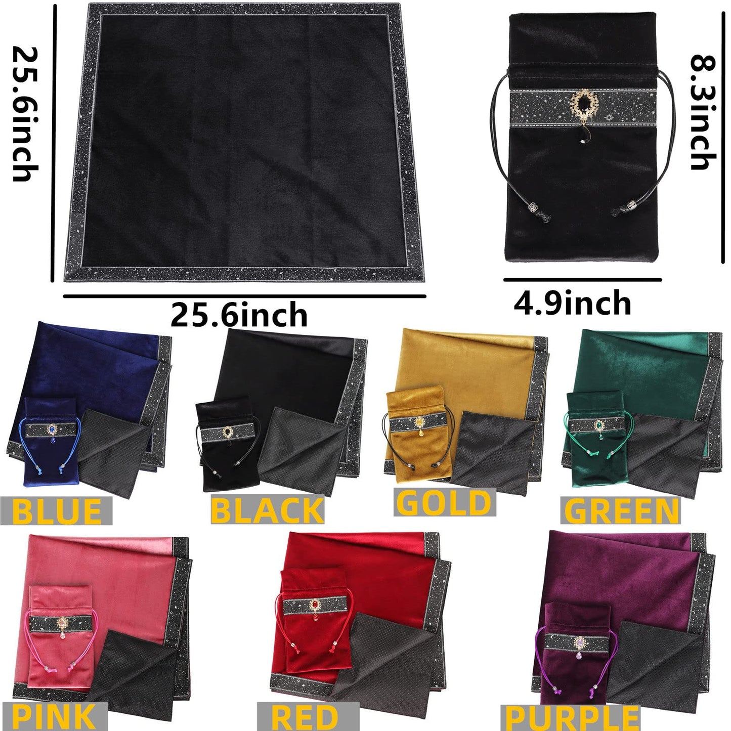 Tarot Cards Bag Divination Tablecloth Star River Lace Thickened Velvet Back Particle Bottom with Tarot Pouch (Green)