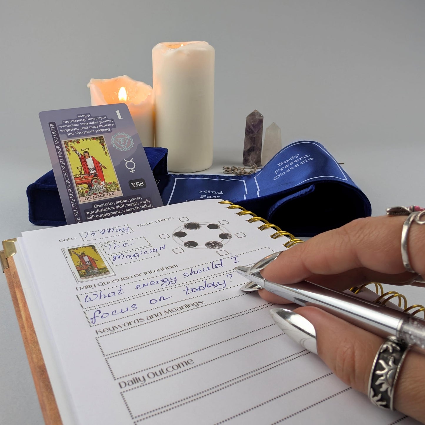Witchy Cauldron Tarot Learning Set for Beginners: Learning Cards for Beginners, Satin Deck Holder and Journal for with Raider Waite (Blue)