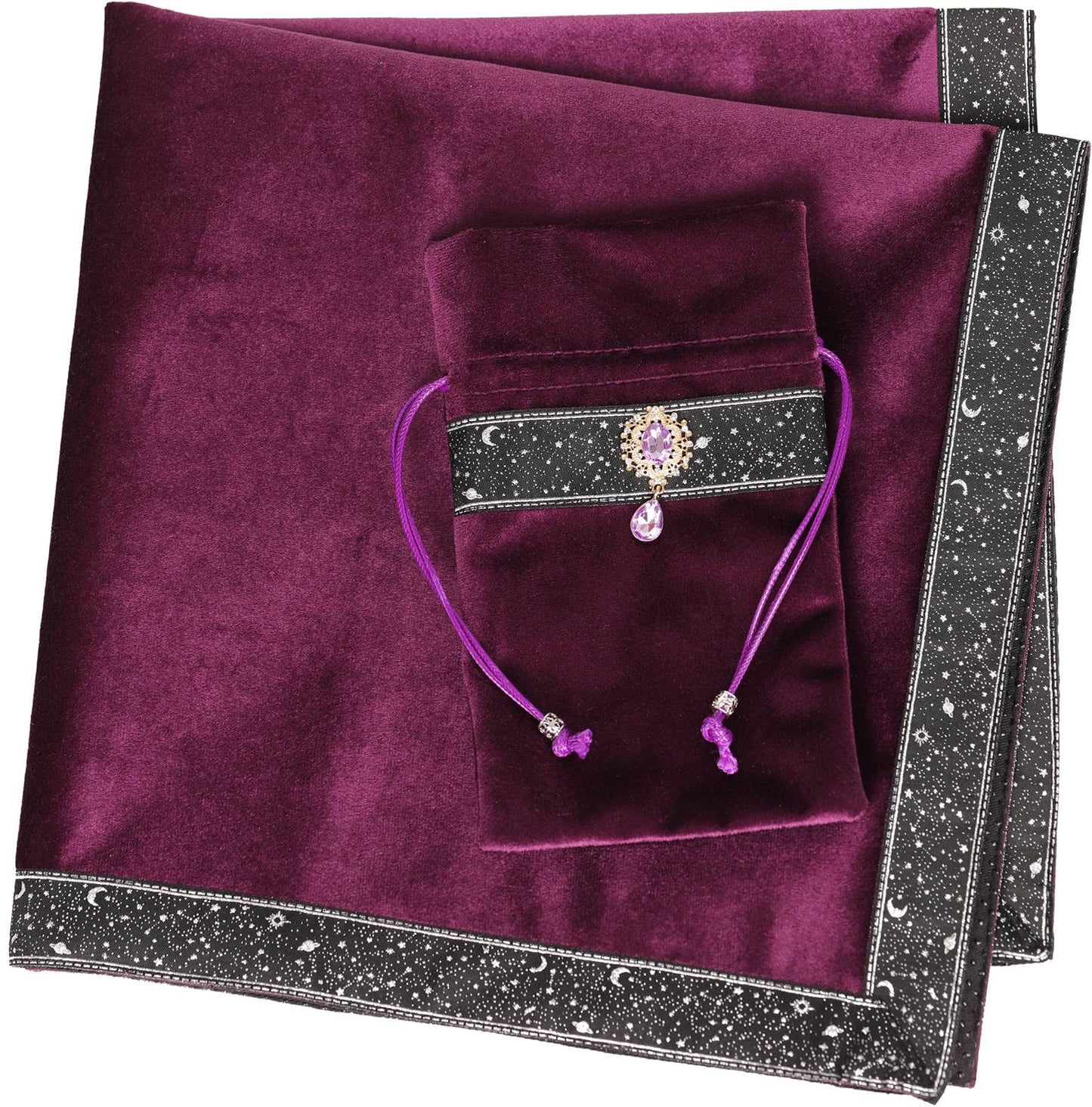 Tarot Cards Bag Divination Tablecloth Star River Lace Thickened Velvet Back Particle Bottom with Tarot Pouch (Green)