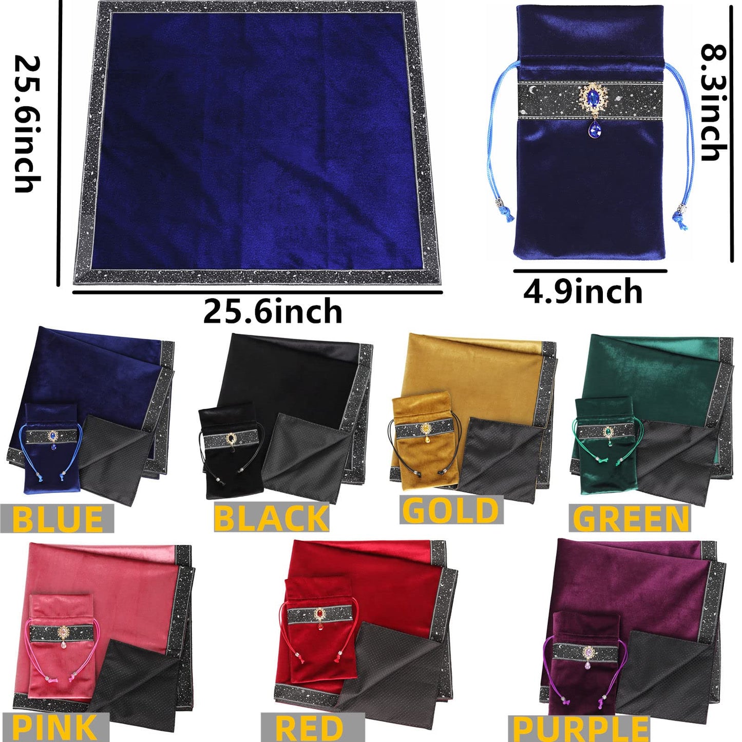 Tarot Cards Bag Divination Tablecloth Star River Lace Thickened Velvet Back Particle Bottom with Tarot Pouch (Green)