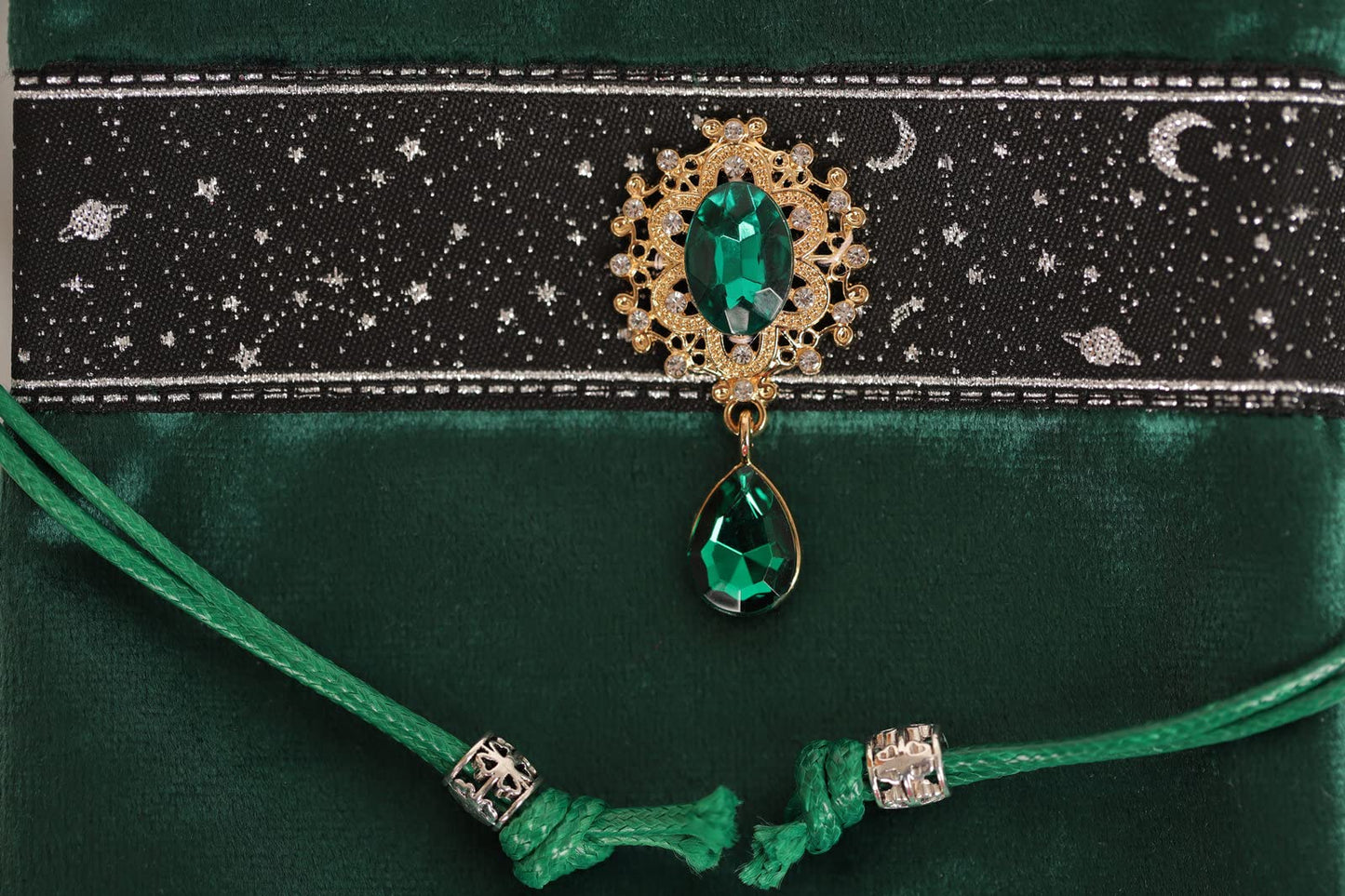 Tarot Cards Bag Divination Tablecloth Star River Lace Thickened Velvet Back Particle Bottom with Tarot Pouch (Green)