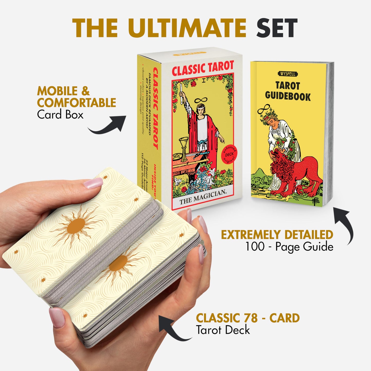 Wyspell Classic Tarot Cards for Beginners - Original Tarot Cards with Guide Book - Beginner Friendly - Traditional Tarot Deck (Dark)
