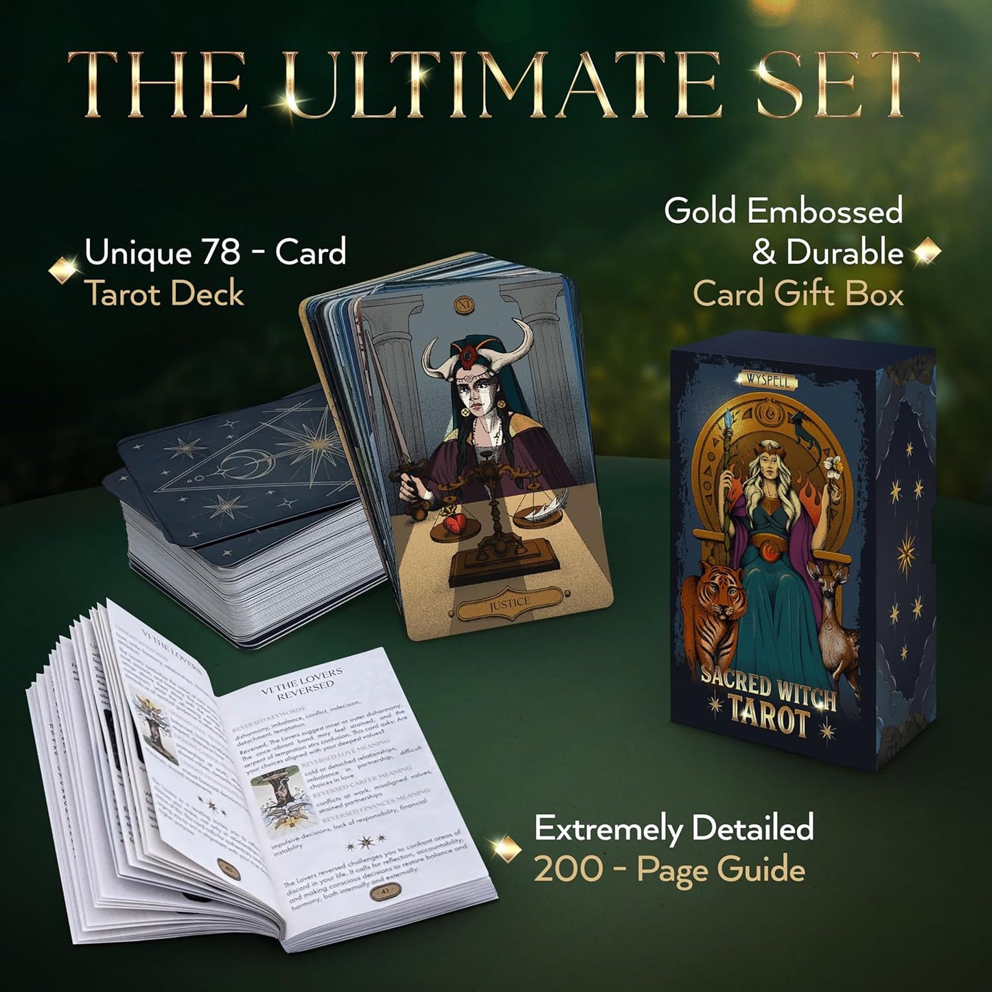 Wyspell Tarot Cards with Guide Book - Sacred Witch Unique Tarot Deck for Beginners - Traditional Symbolism - Beautiful & Modern Tarot Decks