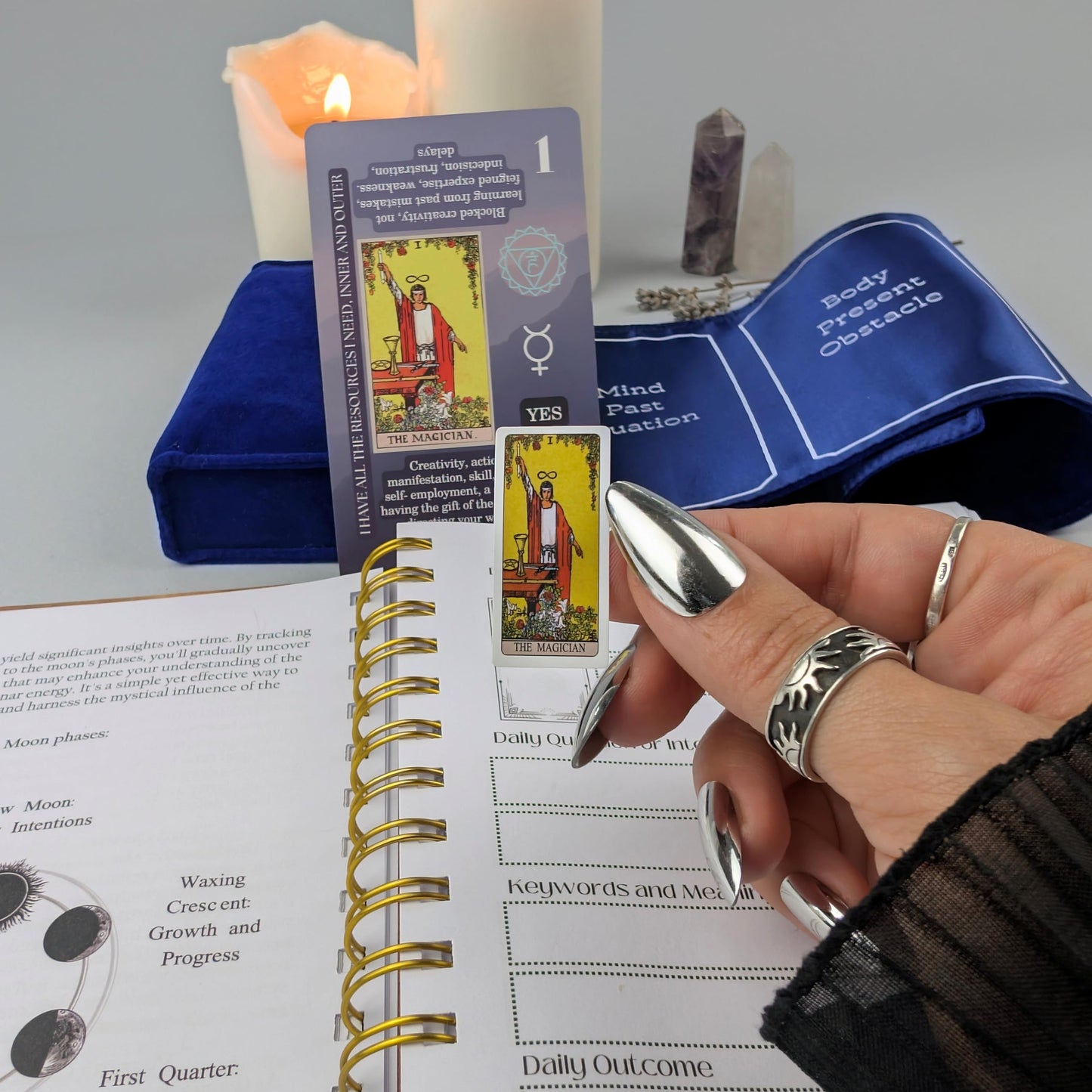 Witchy Cauldron Tarot Learning Set for Beginners: Learning Cards for Beginners, Satin Deck Holder and Journal for with Raider Waite (Blue)