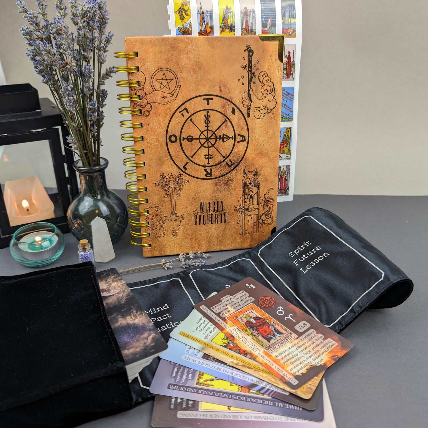 Witchy Cauldron Tarot Learning Set for Beginners: Learning Cards for Beginners, Satin Deck Holder and Journal for with Raider Waite (Blue)