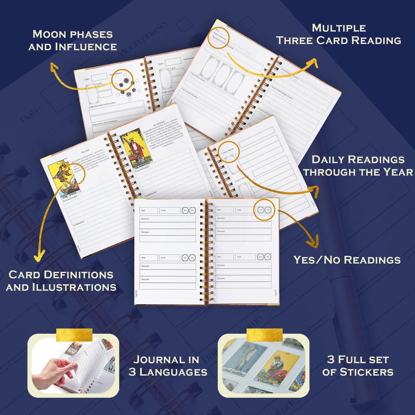 Witchy Cauldron Tarot Learning Set for Beginners: Learning Cards for Beginners, Satin Deck Holder and Journal for with Raider Waite (Blue)