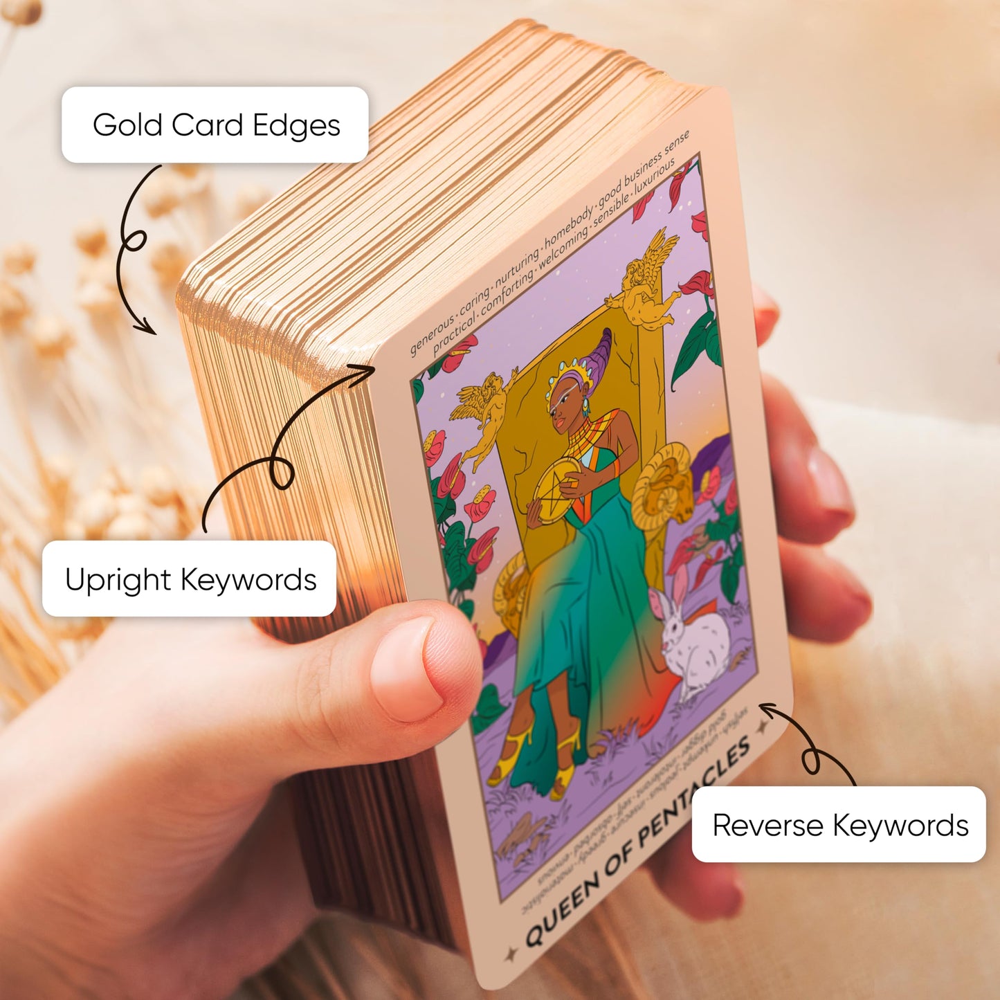 Wyspell Feminine Tarot Cards with Meanings on Them - Modern Tarot Deck with Guide Book - Beginner Friendly - Beautiful & Unique Tarot Decks