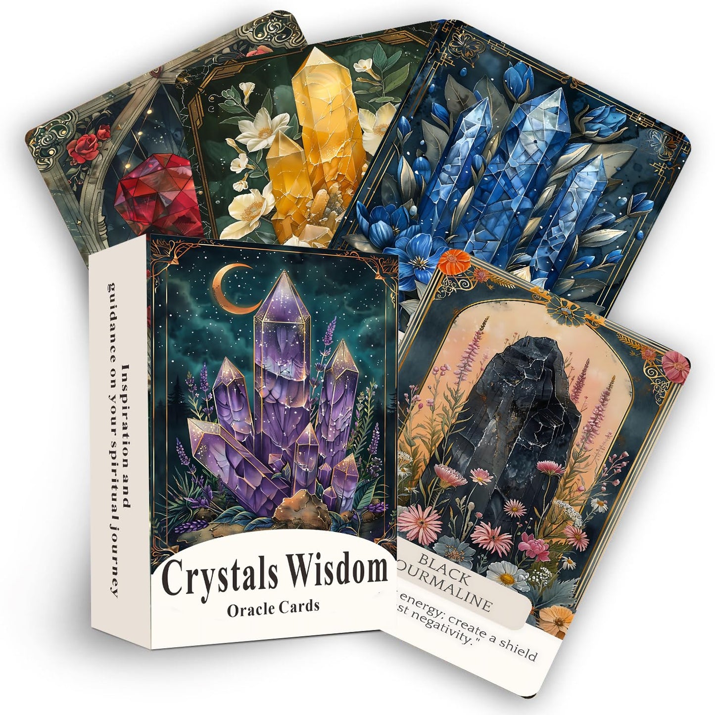 Crystal Wisdom Plant Oracle Cards, Oracle Cards for Beginners, 44 Oracle Card Deck, and Witchcraft Divination Card are Designed to Inspire and Guide (3.42“ × 4.72")