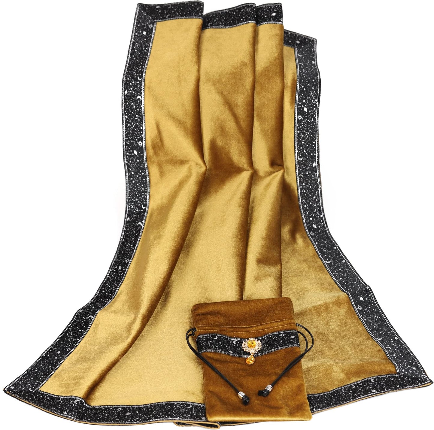 Tarot Cards Bag Divination Tablecloth Star River Lace Thickened Velvet Back Particle Bottom with Tarot Pouch (Green)