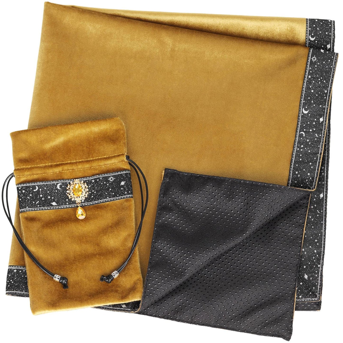 Tarot Cards Bag Divination Tablecloth Star River Lace Thickened Velvet Back Particle Bottom with Tarot Pouch (Green)