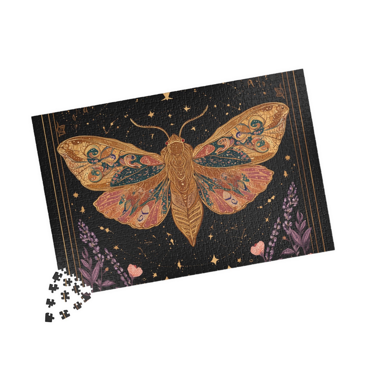 Golden Moth Tarot Illustration Puzzle | Moon & Stars 520-Piece Jigsaw