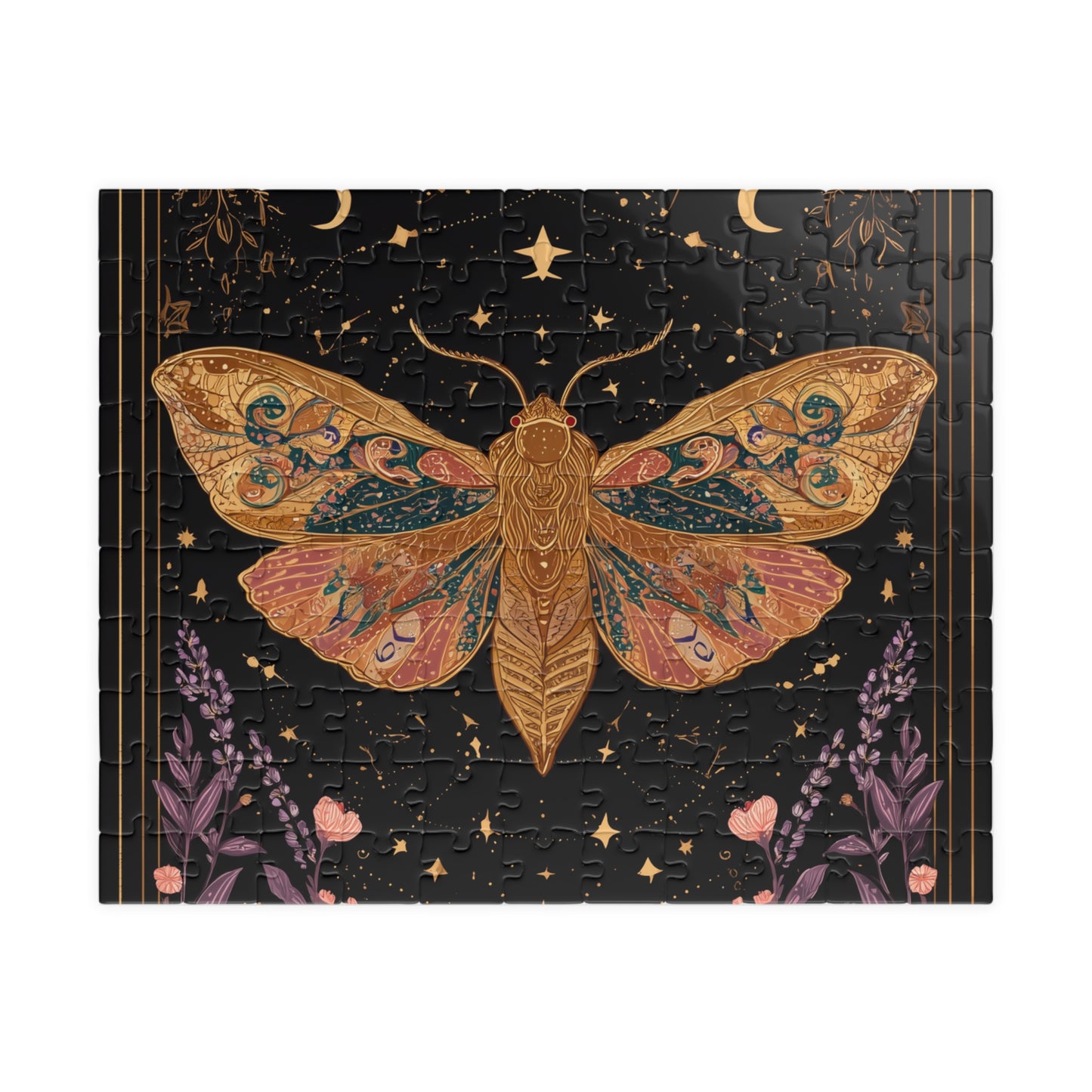 Golden Moth Tarot Illustration Puzzle | Moon & Stars 520-Piece Jigsaw