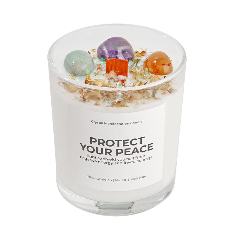 Crystal Soy Wax Aromatherapy Candle 8.5oz | Wooden Wick Dried Flower Candle | Healing Energy Relaxation Gift Home Decor
