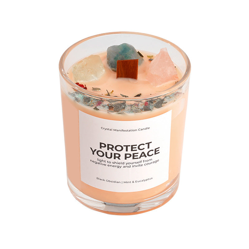 Crystal Soy Wax Aromatherapy Candle 8.5oz | Wooden Wick Dried Flower Candle | Healing Energy Relaxation Gift Home Decor