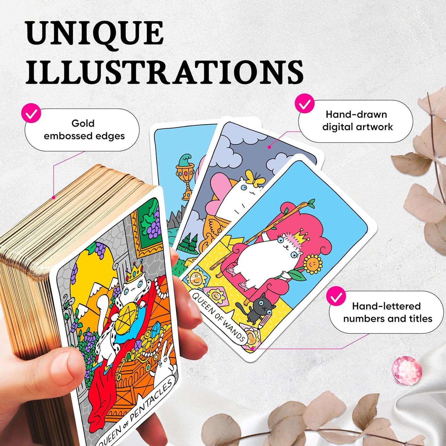 Wyspell Cat Tarot Cards with Guide Book - Unique 78-Card Tarot Deck - Beginner Friendly - Beautiful & Modern Tarot Decks for Cat Lovers and Enthusiasts