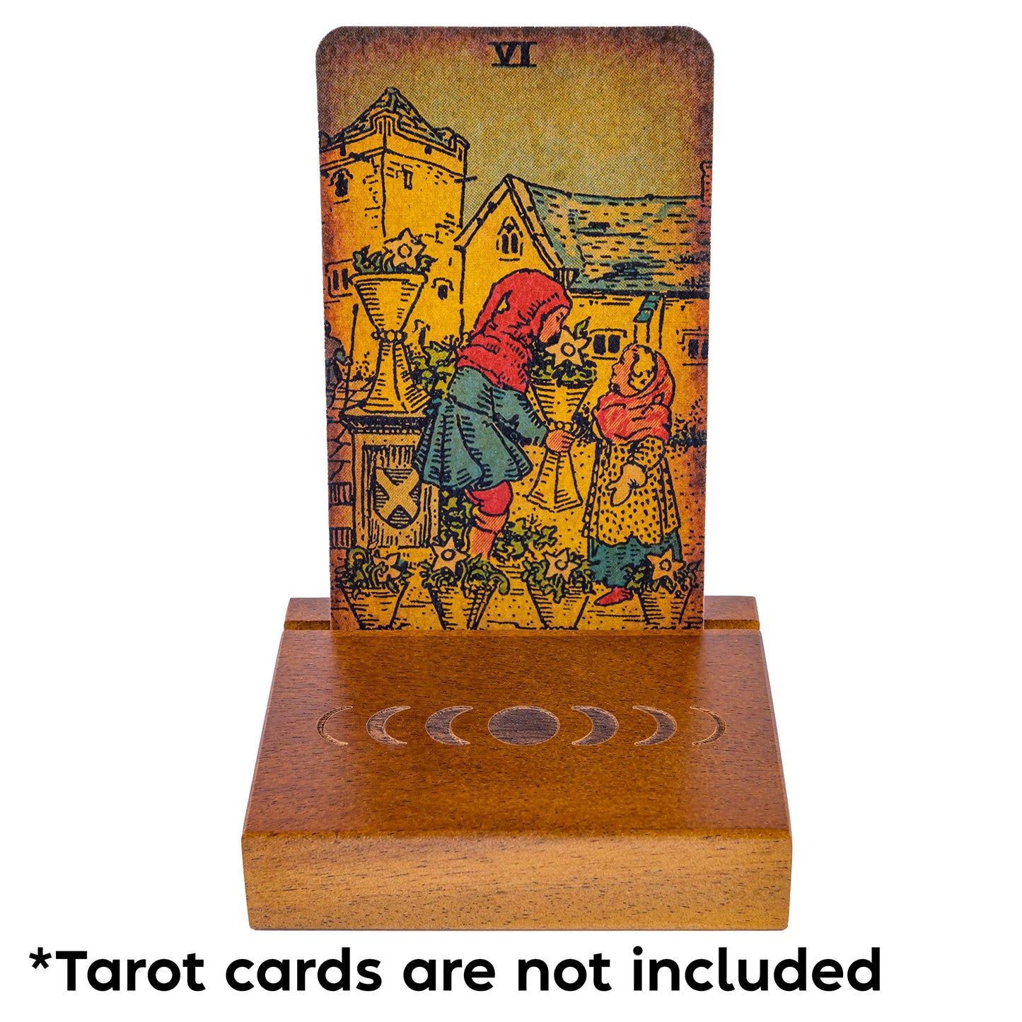 Curawood Tarot Card Holder Stand – 3 Card Display with Etched Moon | Wooden Tarot & Altar Accessory