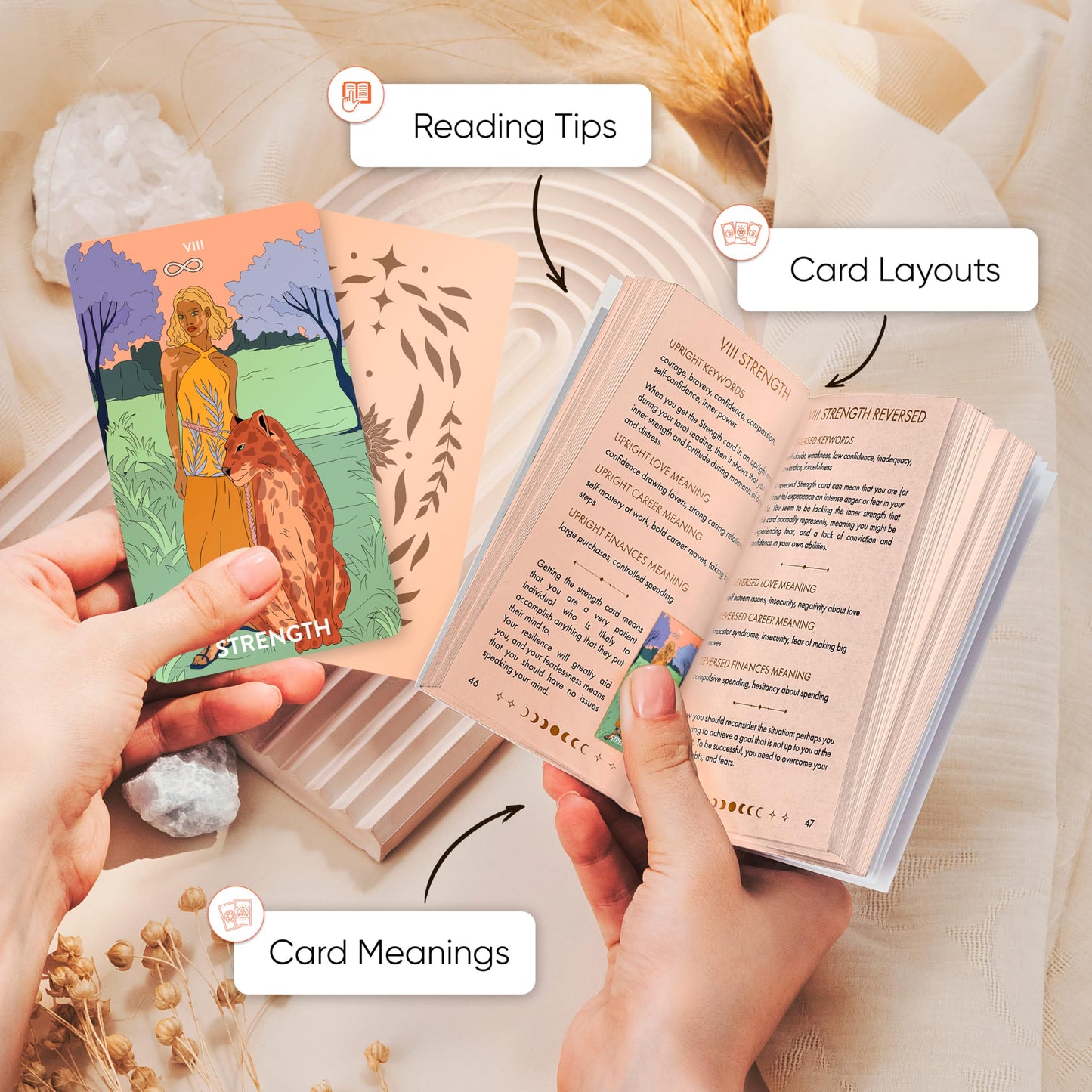 Wyspell Feminine Tarot Cards with Meanings on Them - Modern Tarot Deck with Guide Book - Beginner Friendly - Beautiful & Unique Tarot Decks
