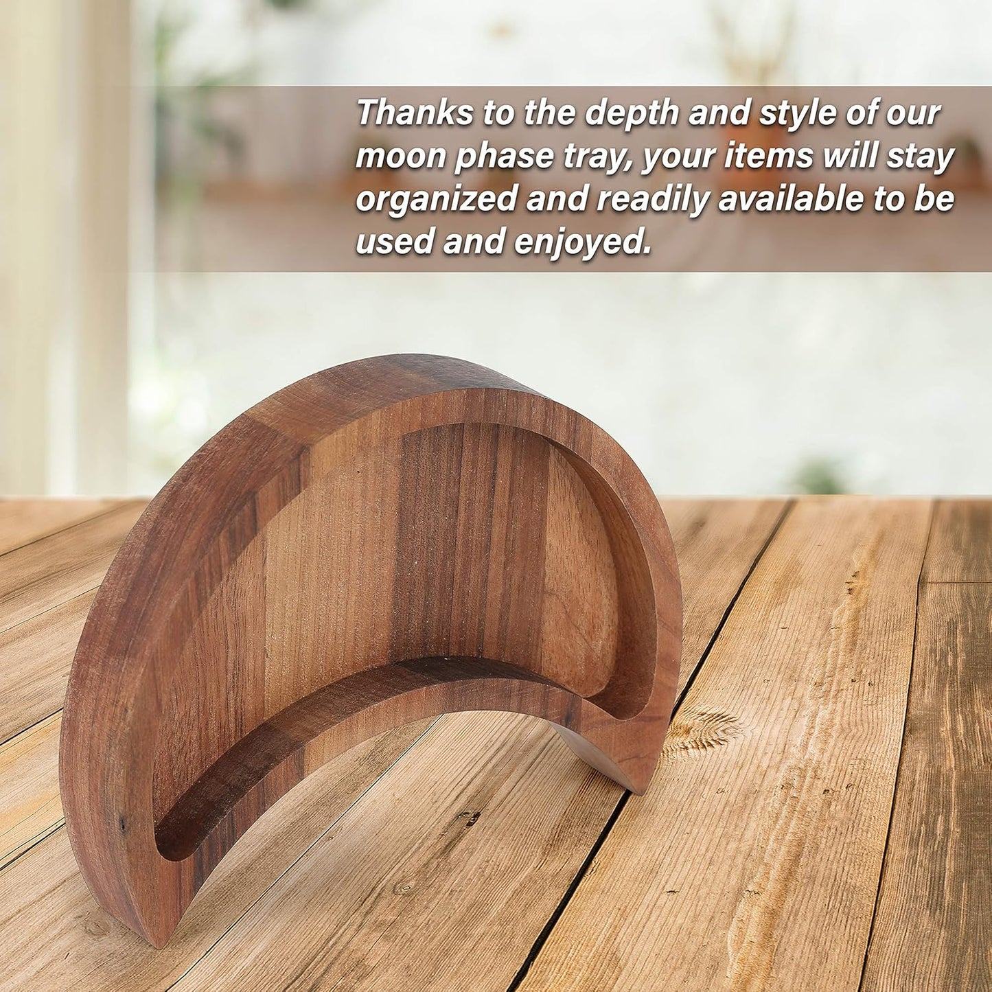CurawWood Crescent Moon Walnut Tray – Wooden Crystal Display & Charging Dish for Gems (6” x 3”)