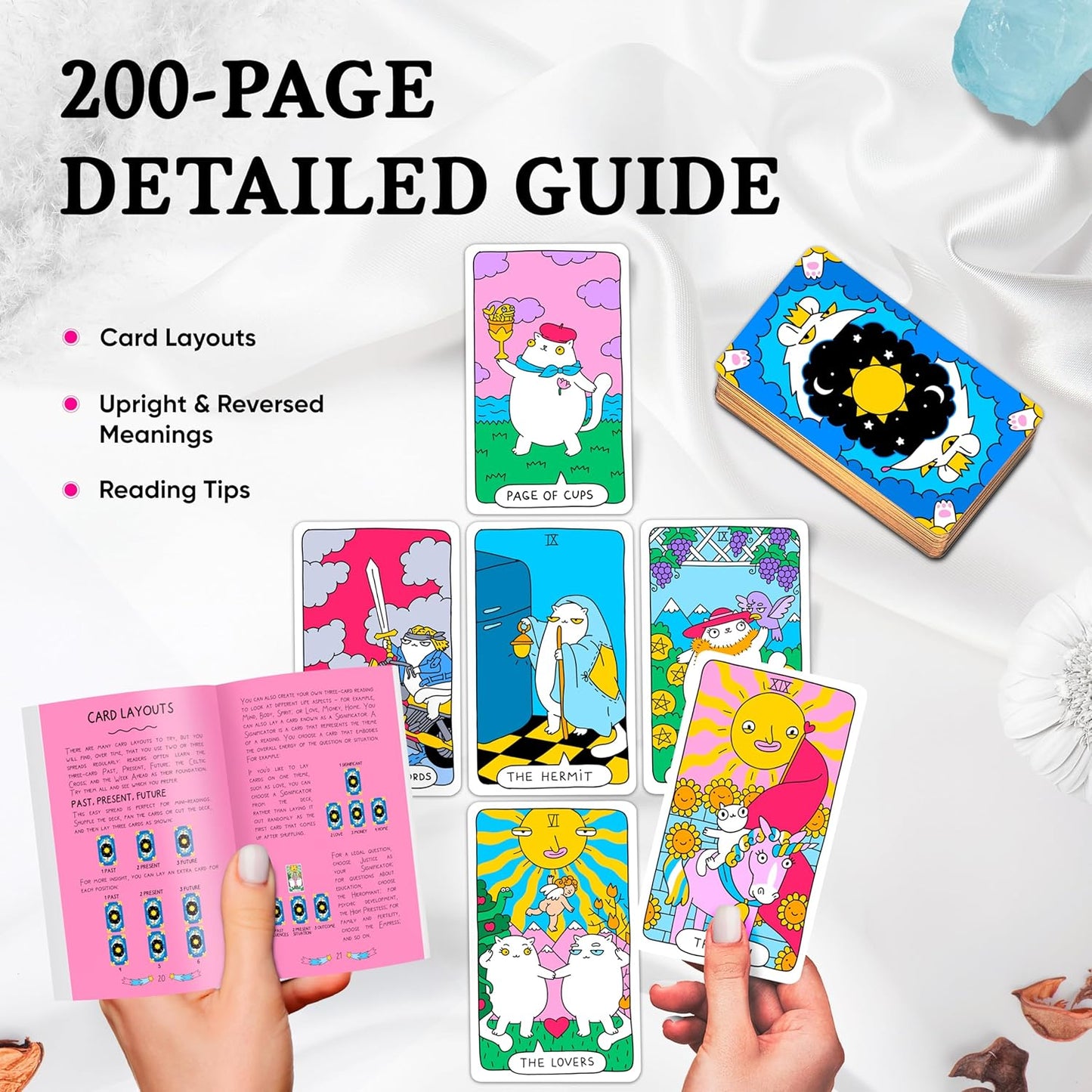 Wyspell Cat Tarot Cards with Guide Book - Unique 78-Card Tarot Deck - Beginner Friendly - Beautiful & Modern Tarot Decks for Cat Lovers and Enthusiasts