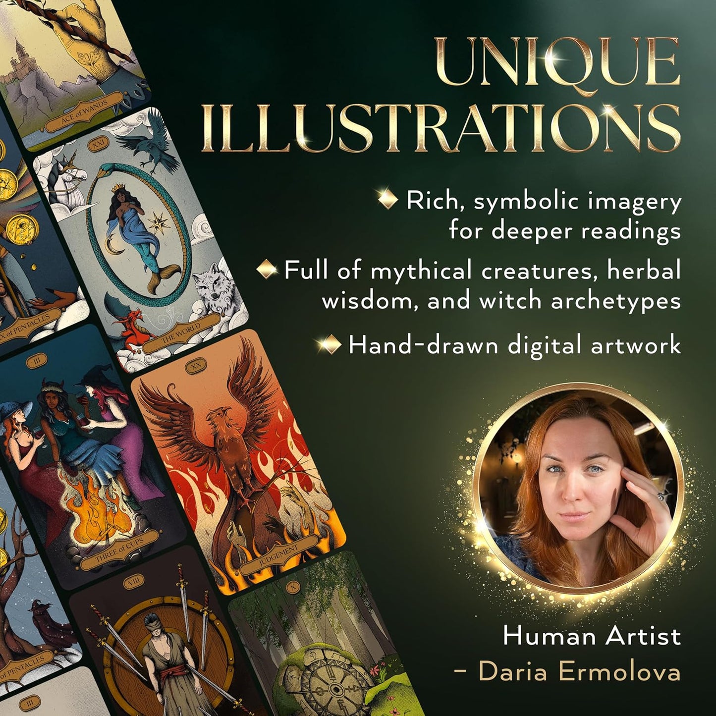 Wyspell Tarot Cards with Guide Book - Sacred Witch Unique Tarot Deck for Beginners - Traditional Symbolism - Beautiful & Modern Tarot Decks