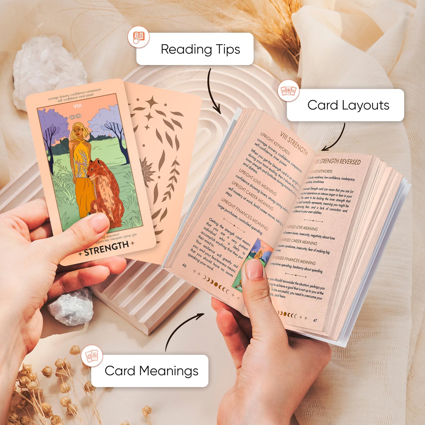 Wyspell Feminine Tarot Cards with Meanings on Them - Modern Tarot Deck with Guide Book - Beginner Friendly - Beautiful & Unique Tarot Decks