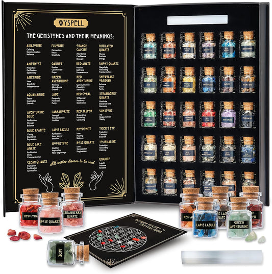 Healing Crystals in Jars 30 PCS - Crystals for Witchcraft - Real Witch Crystals in a Bottle - Altar Witchcraft Stones - Crystal Witchcraft Supplies - Mini Gemstones - Wiccan Supply Tool